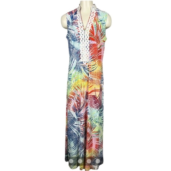Pappagallo Dress 2 Multicolored Tangering Maxi Sleeveless Floral Tropical NWT - Picture 1 of 12